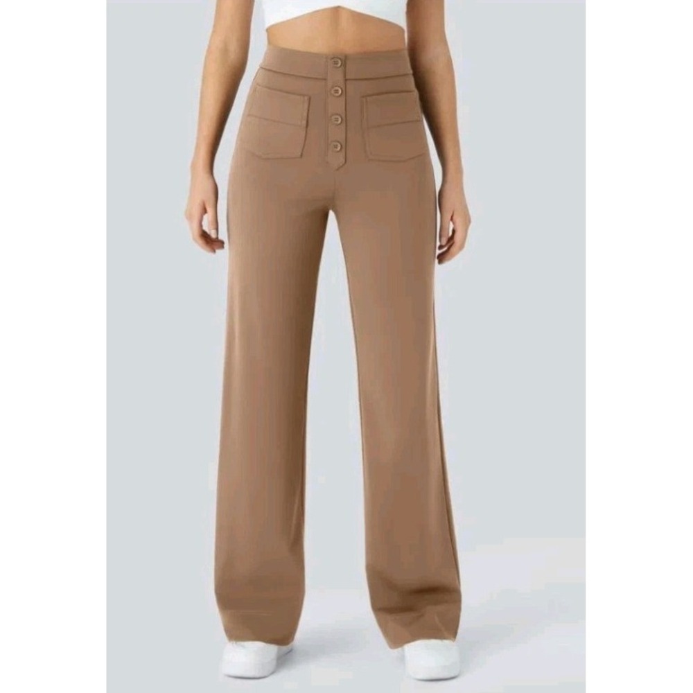 HALARA Wide Leg High-Rise Pants in Brown